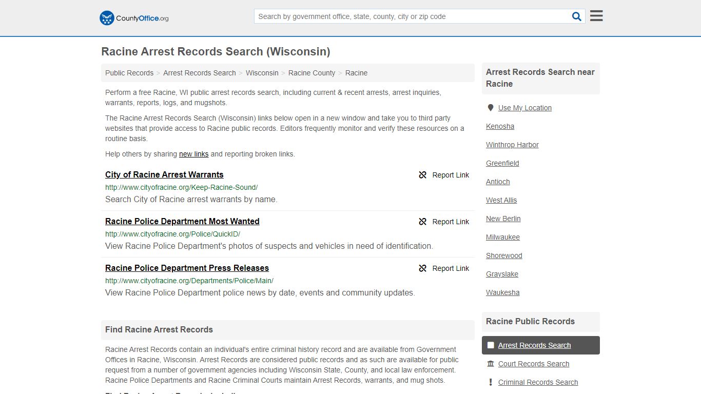 Arrest Records Search - Racine, WI (Arrests & Mugshots) - County Office