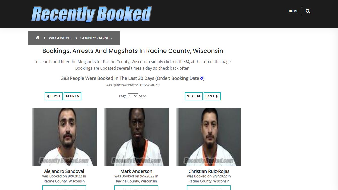 Bookings, Arrests and Mugshots in Racine County, Wisconsin